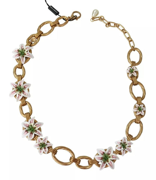Collier Dolce &amp; Gabbana en laiton doré avec chaîne surdimensionnée et fleurs de lys