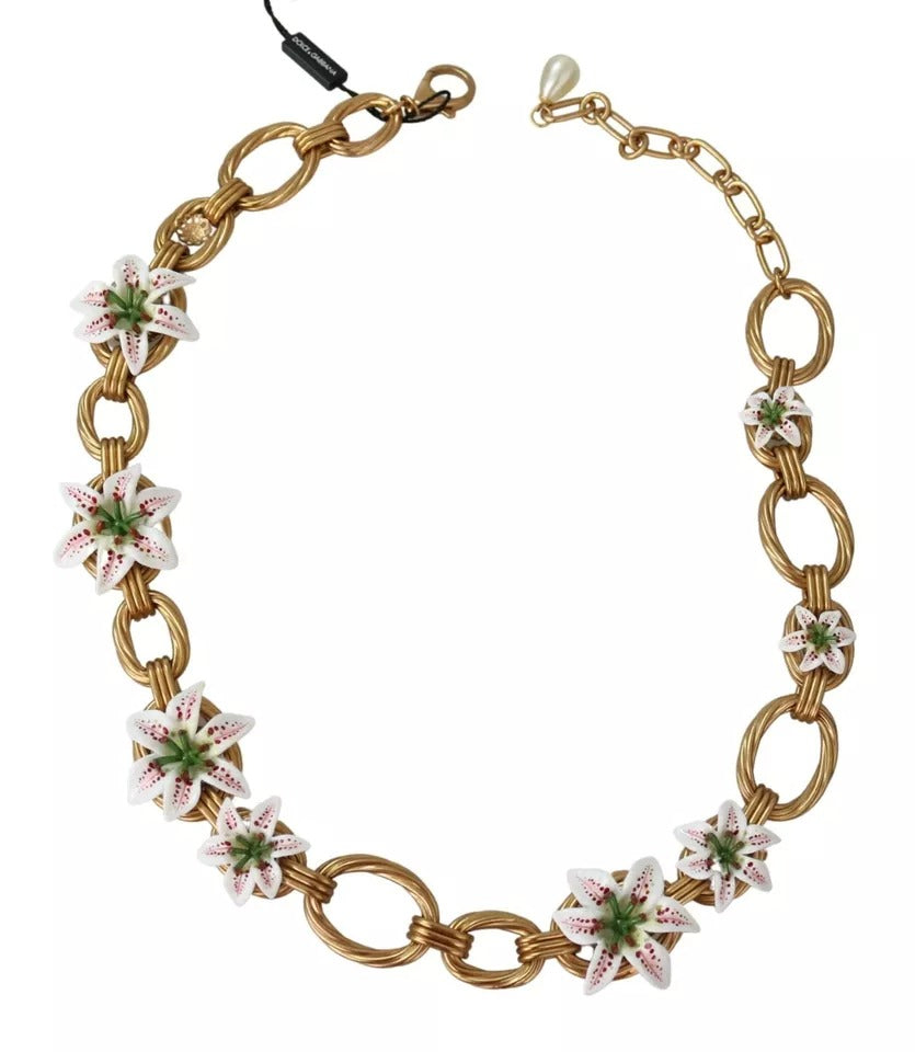 Collier Dolce &amp; Gabbana en laiton doré avec chaîne surdimensionnée et fleurs de lys