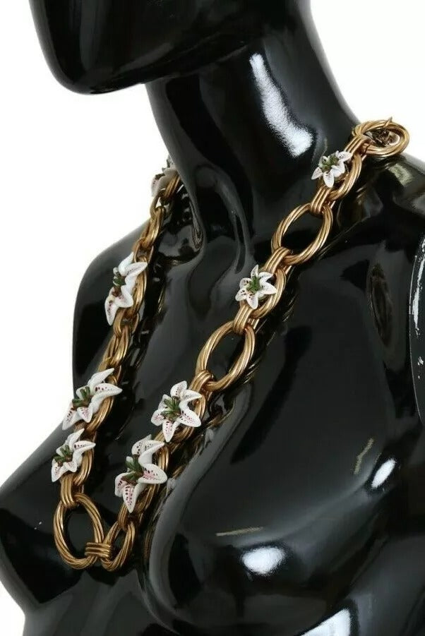 Collier Dolce &amp; Gabbana en laiton doré avec chaîne surdimensionnée et fleurs de lys