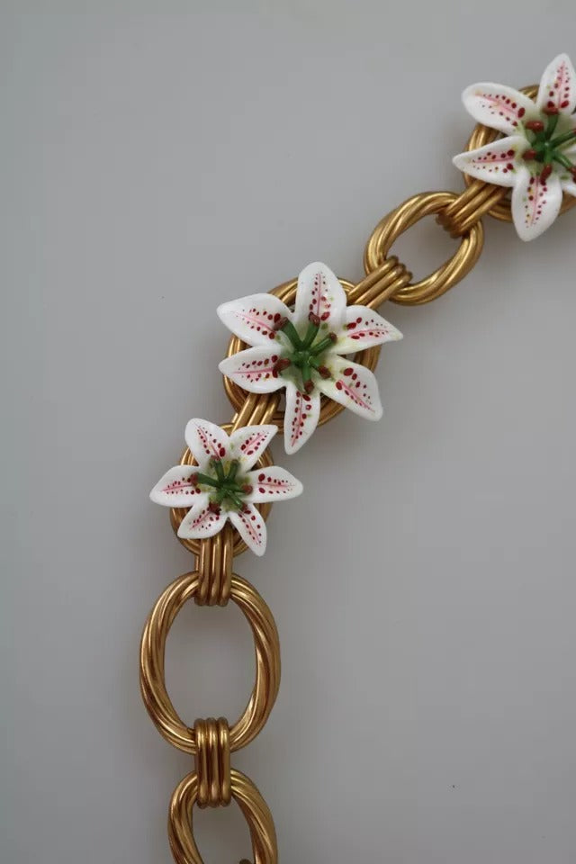 Collier Dolce &amp; Gabbana en laiton doré avec chaîne surdimensionnée et fleurs de lys