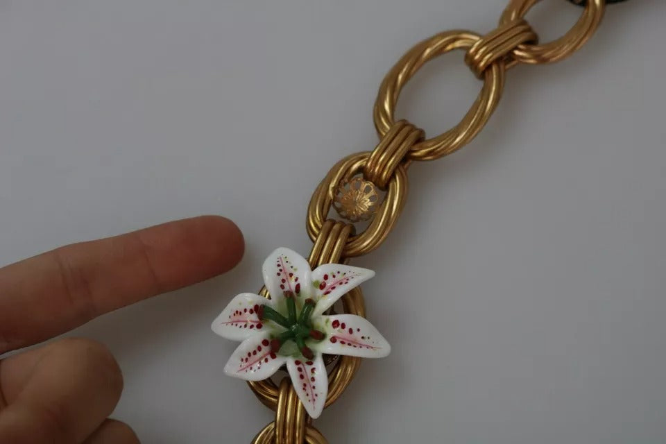 Collier Dolce &amp; Gabbana en laiton doré avec chaîne surdimensionnée et fleurs de lys