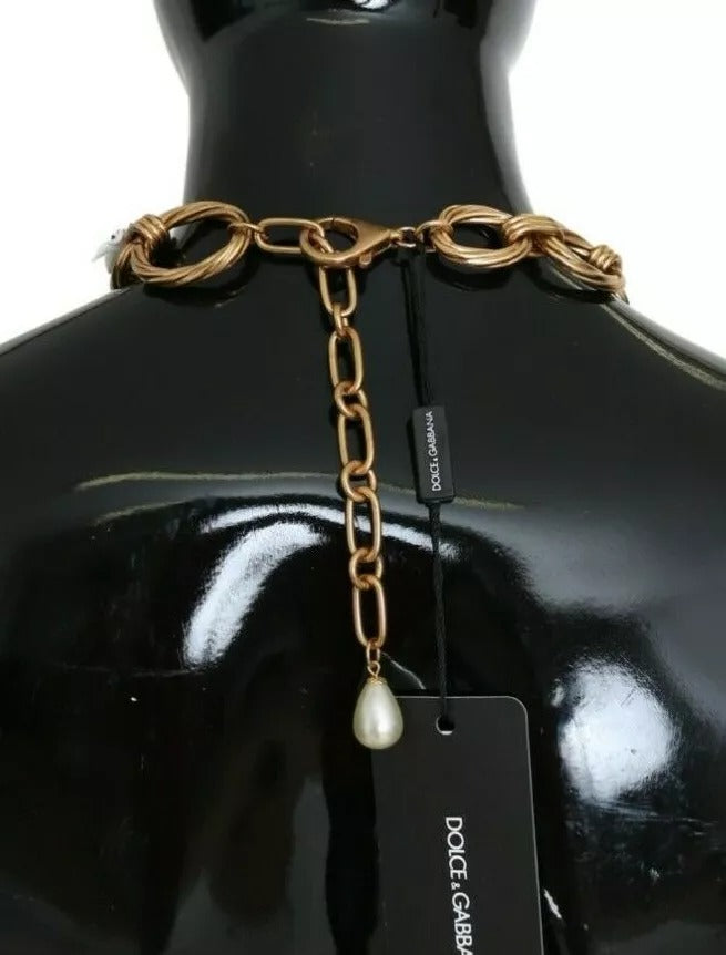 Collier Dolce &amp; Gabbana en laiton doré avec chaîne surdimensionnée et fleurs de lys
