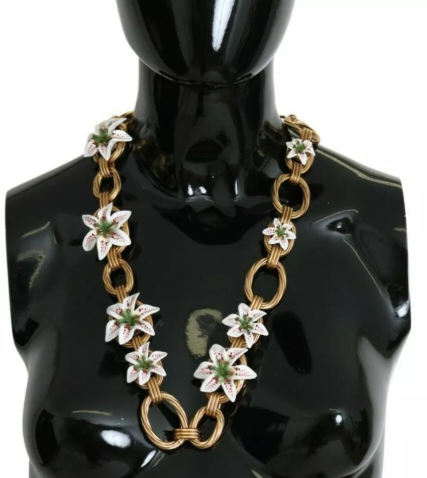 Collier Dolce &amp; Gabbana en laiton doré avec chaîne surdimensionnée et fleurs de lys