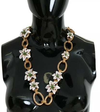 Collier Dolce &amp; Gabbana en laiton doré avec chaîne surdimensionnée et fleurs de lys