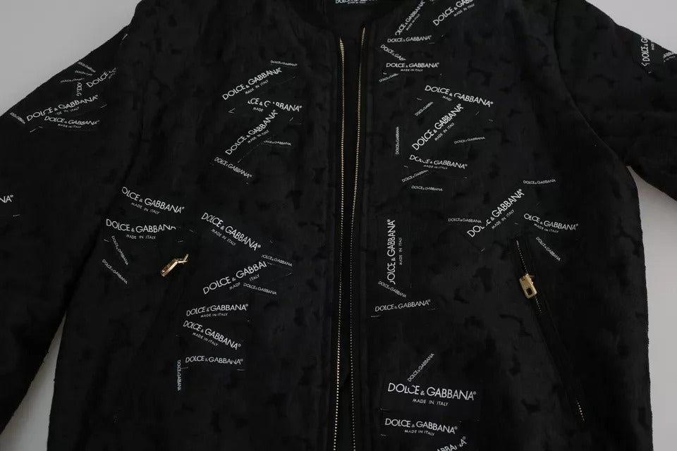 Dolce & Gabbana Black Logo Patch Brocade Bomber Full Zip Jacket by Dolce & Gabbana