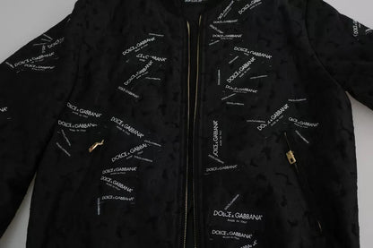 Dolce & Gabbana Black Logo Patch Brocade Bomber Full Zip Jacket by Dolce & Gabbana