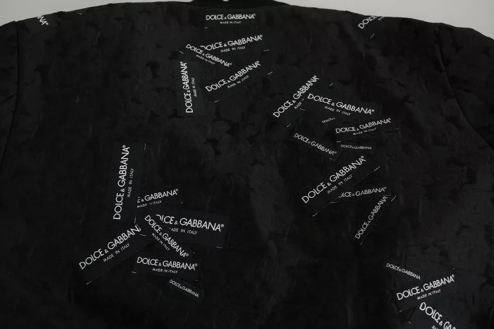 Dolce & Gabbana Black Logo Patch Brocade Bomber Full Zip Jacket by Dolce & Gabbana