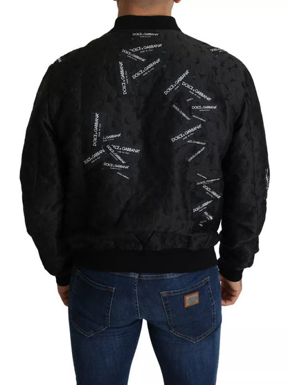Dolce & Gabbana Black Logo Patch Brocade Bomber Full Zip Jacket by Dolce & Gabbana