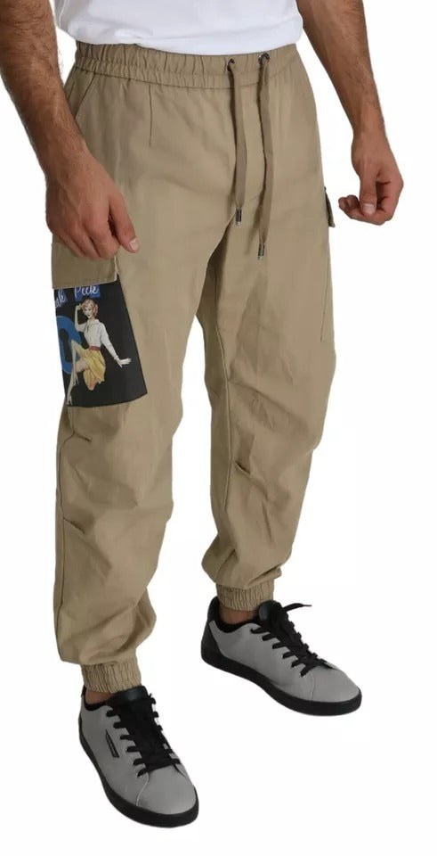 Dolce & Gabbana Beige Pin Up Print Cargo Pants by Dolce & Gabbana