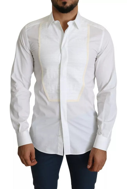 Dolce & Gabbana White Formal Tuxedo Dress GOLD Shirt by Dolce & Gabbana