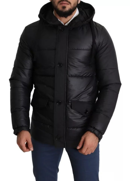 Dolce & Gabbana Black Hooded Polyester Men Coat Puffer Jacket by Dolce & Gabbana