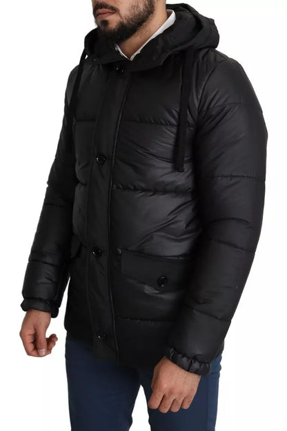 Dolce & Gabbana Black Hooded Polyester Men Coat Puffer Jacket by Dolce & Gabbana