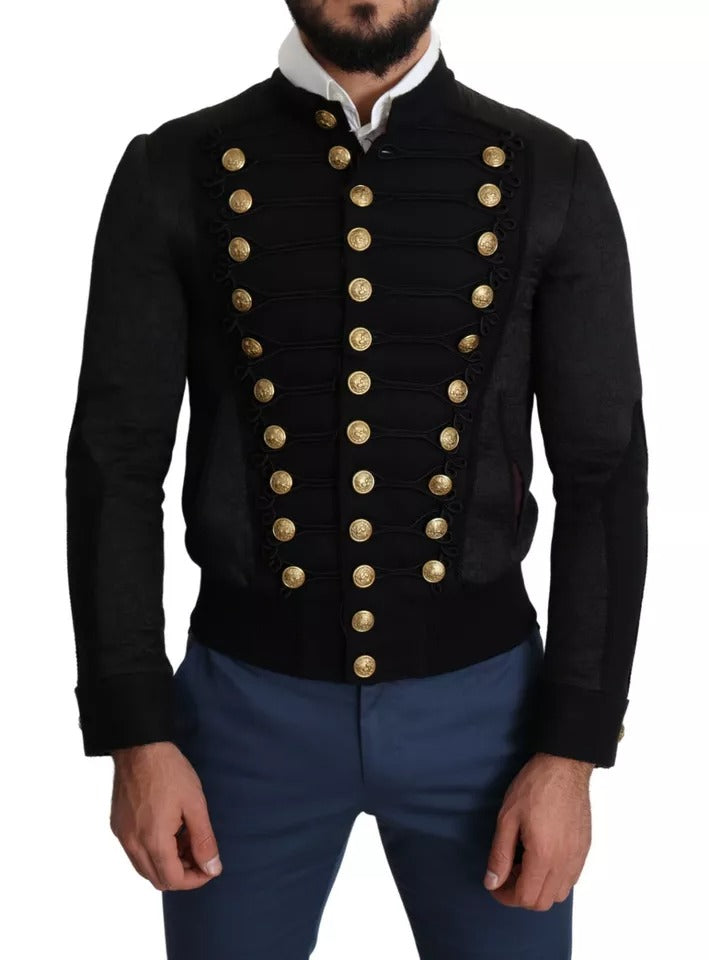 Dolce & Gabbana Black Button Embellished Military Jacket by Dolce & Gabbana