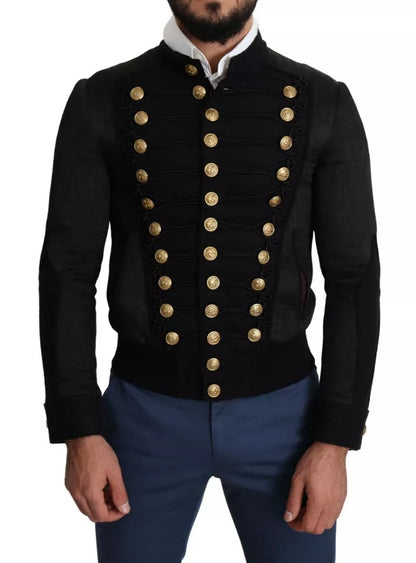 Dolce & Gabbana Black Button Embellished Military Jacket by Dolce & Gabbana