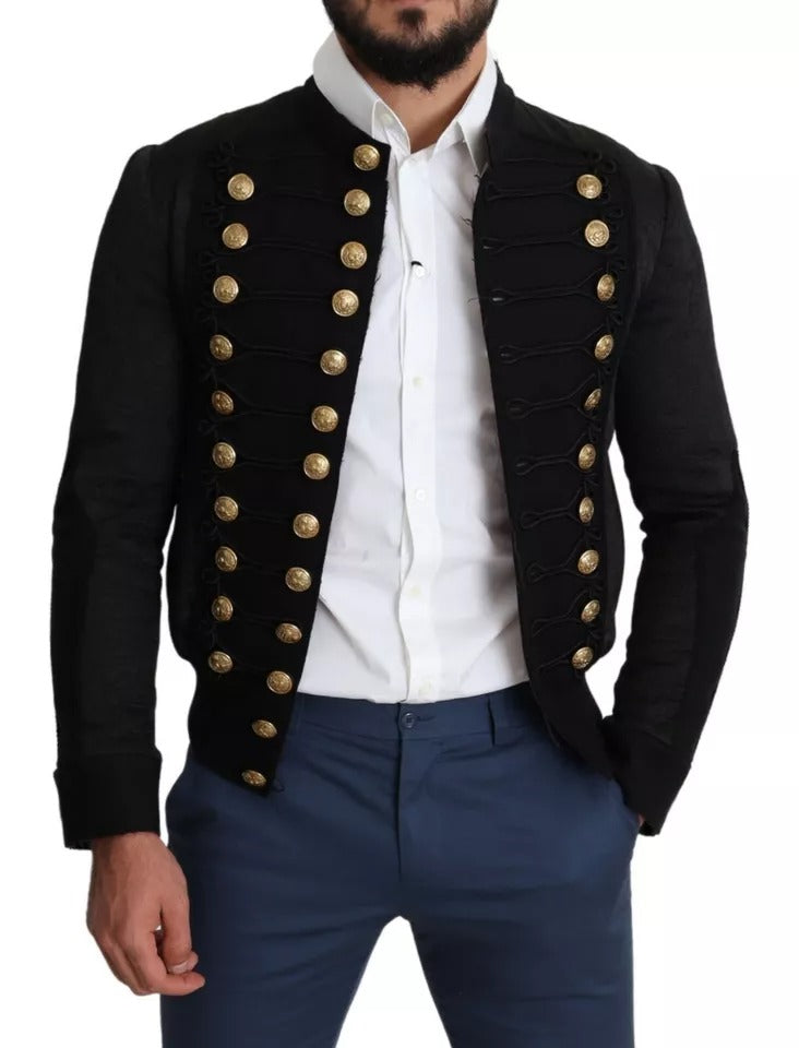 Dolce & Gabbana Black Button Embellished Military Jacket by Dolce & Gabbana