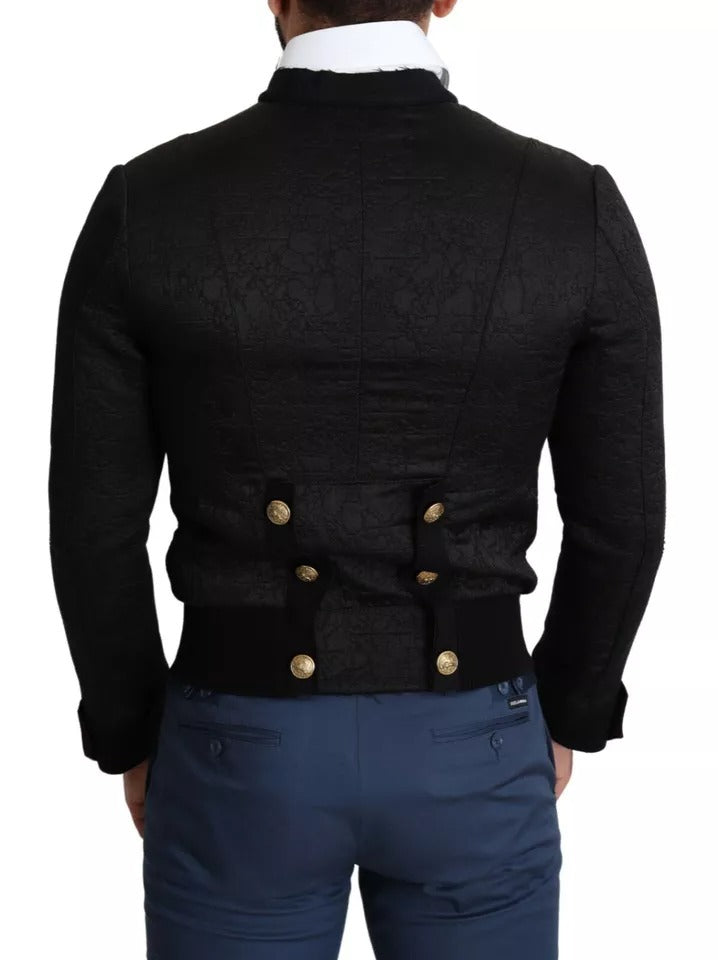 Dolce & Gabbana Black Button Embellished Military Jacket by Dolce & Gabbana