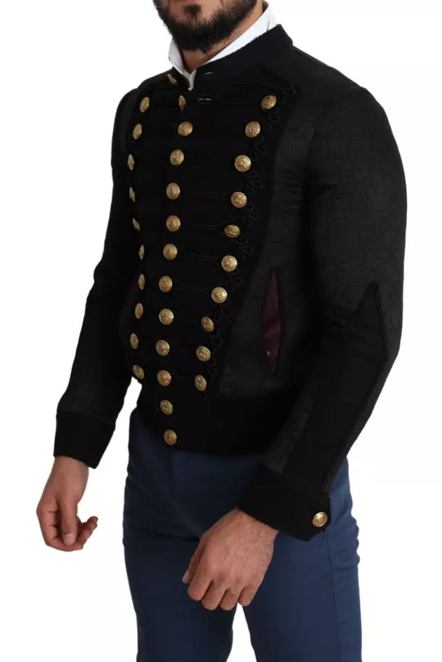 Dolce & Gabbana Black Button Embellished Military Jacket by Dolce & Gabbana