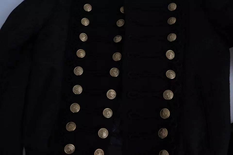 Dolce & Gabbana Black Button Embellished Military Jacket by Dolce & Gabbana