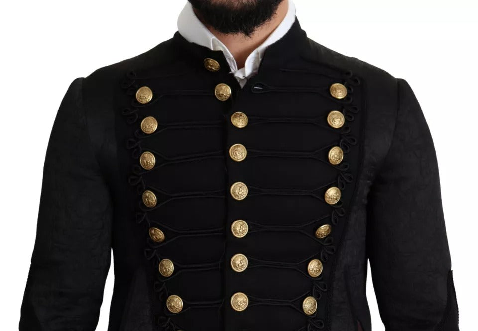 Dolce & Gabbana Black Button Embellished Military Jacket by Dolce & Gabbana