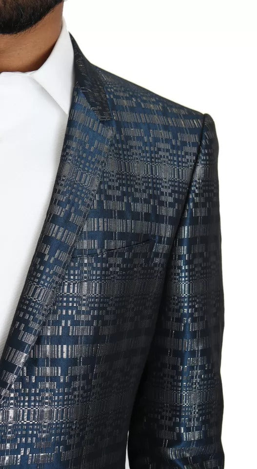 Dolce & Gabbana Blue Silver Shiny 2 Piece Slim GOLD Suit by Dolce & Gabbana
