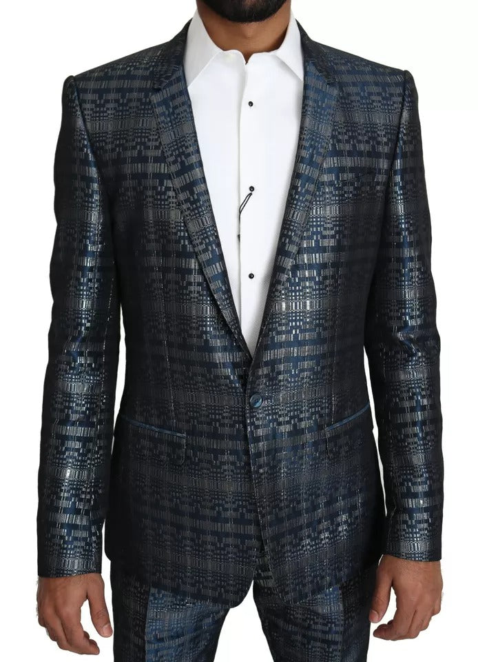 Dolce & Gabbana Blue Silver Shiny 2 Piece Slim GOLD Suit by Dolce & Gabbana