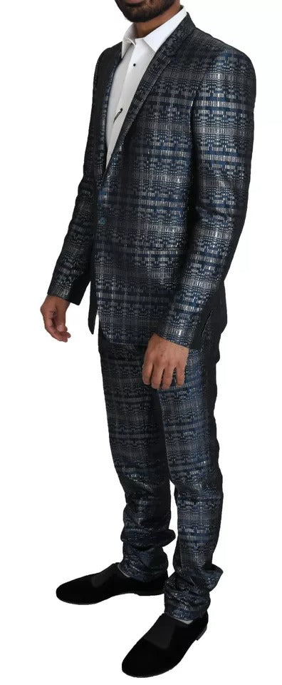 Dolce & Gabbana Blue Silver Shiny 2 Piece Slim GOLD Suit by Dolce & Gabbana