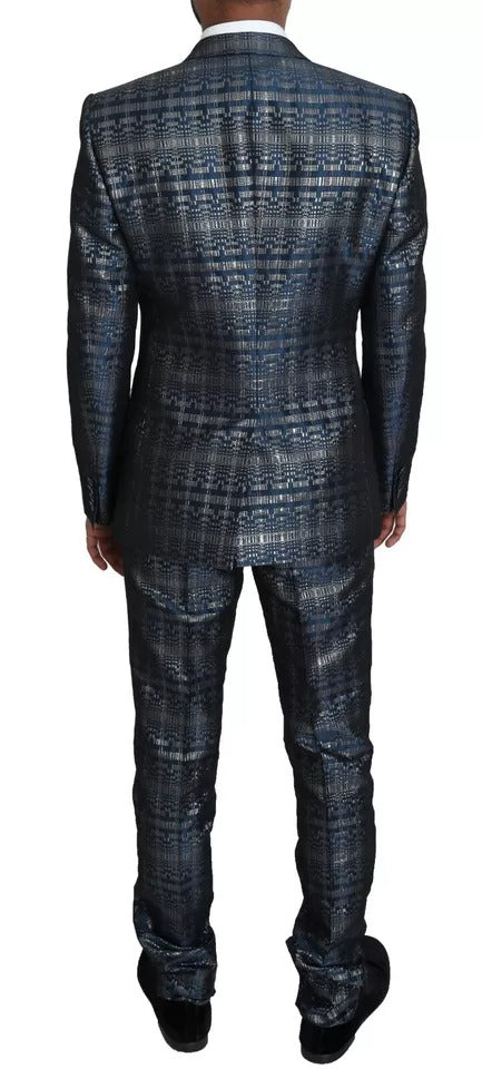 Dolce & Gabbana Blue Silver Shiny 2 Piece Slim GOLD Suit by Dolce & Gabbana
