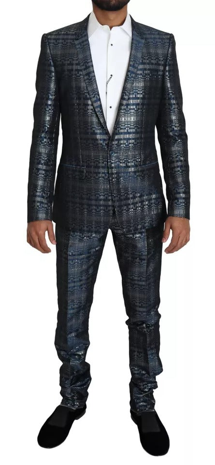 Dolce & Gabbana Blue Silver Shiny 2 Piece Slim GOLD Suit by Dolce & Gabbana