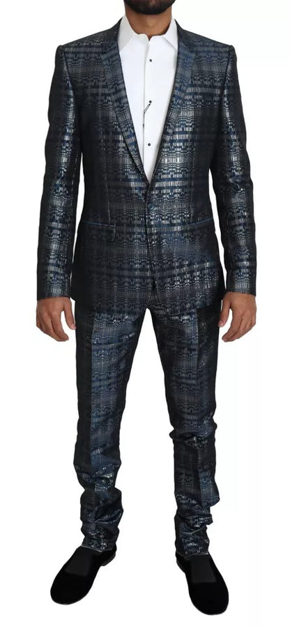 Dolce & Gabbana Blue Silver Shiny 2 Piece Slim GOLD Suit by Dolce & Gabbana
