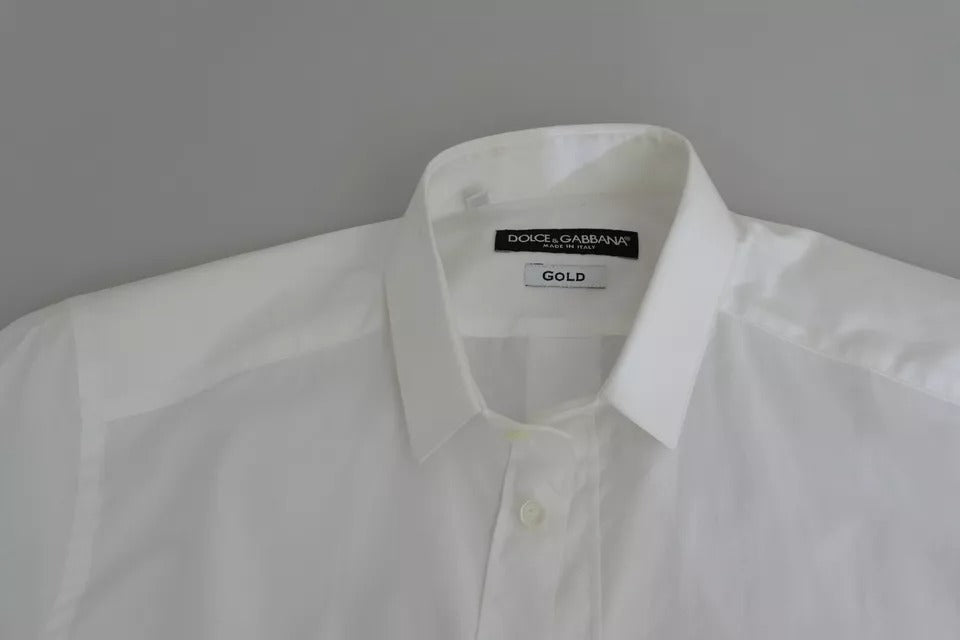 Dolce & Gabbana White Cotton Formal Dress Top GOLD Shirt by Dolce & Gabbana