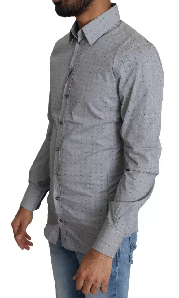 Dolce & Gabbana Gray SICILIA Dotted Semi Fitted Formal Shirt by Dolce & Gabbana