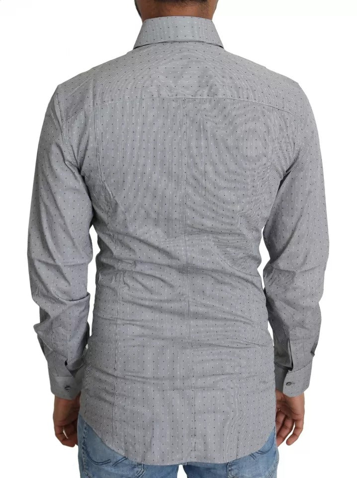 Dolce & Gabbana Gray SICILIA Dotted Semi Fitted Formal Shirt by Dolce & Gabbana
