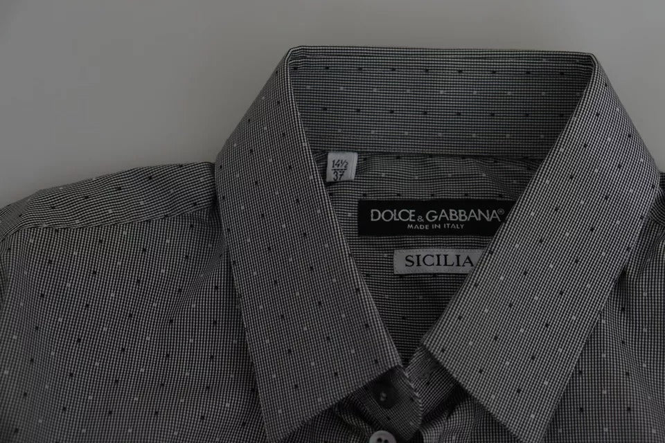 Dolce & Gabbana Gray SICILIA Dotted Semi Fitted Formal Shirt by Dolce & Gabbana