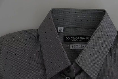 Dolce & Gabbana Gray SICILIA Dotted Semi Fitted Formal Shirt by Dolce & Gabbana