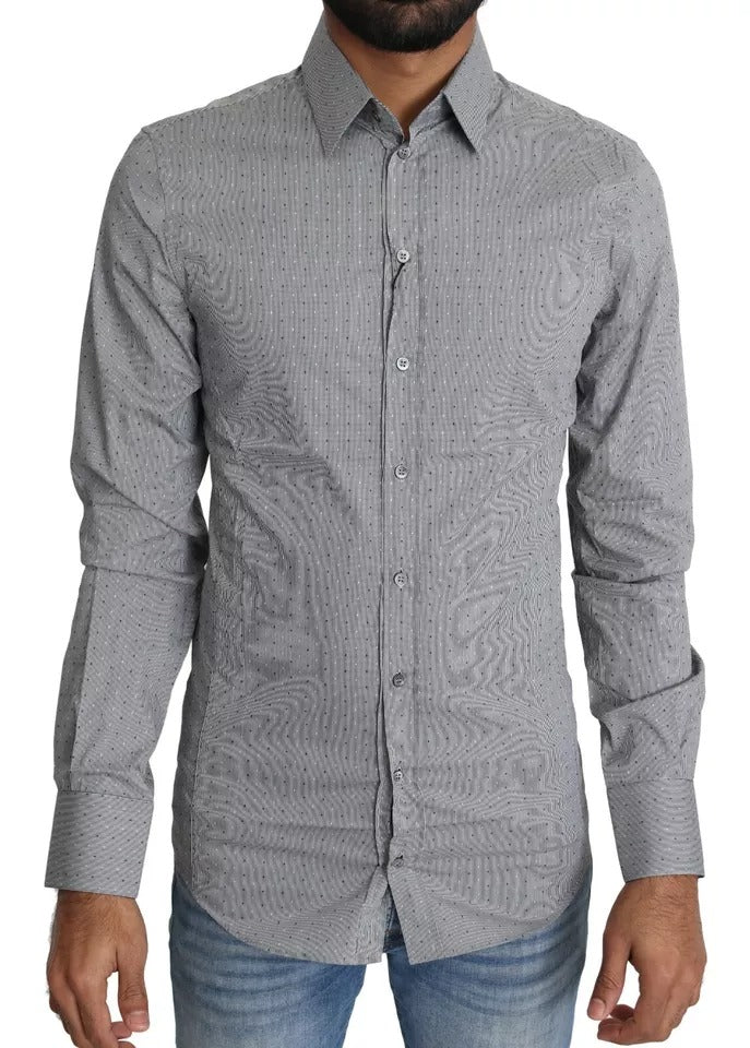 Dolce & Gabbana Gray SICILIA Dotted Semi Fitted Formal Shirt by Dolce & Gabbana