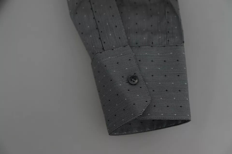Dolce & Gabbana Gray SICILIA Dotted Semi Fitted Formal Shirt by Dolce & Gabbana