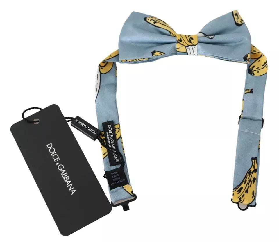 Dolce & Gabbana Light Blue Banana Print Silk Men Neck Bow Tie by Dolce & Gabbana