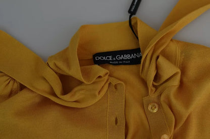 Dolce & Gabbana Yellow Silk Knit Pullover Ascot Collar Top by Dolce & Gabbana