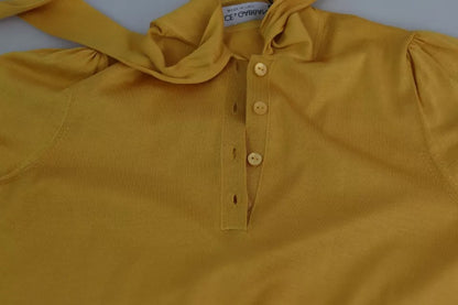 Dolce & Gabbana Yellow Silk Knit Pullover Ascot Collar Top by Dolce & Gabbana