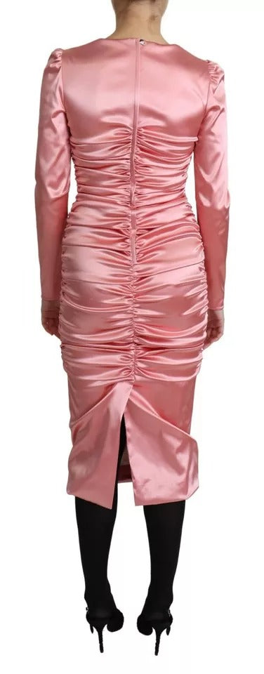 Dolce & Gabbana Pink Long Sleeves Bodycon Sheath Midi Dress by Dolce & Gabbana