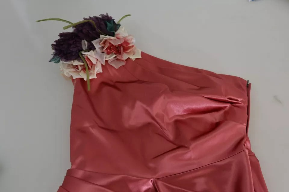 Dolce & Gabbana Pink Draped Midi Flower Applique Dress by Dolce & Gabbana