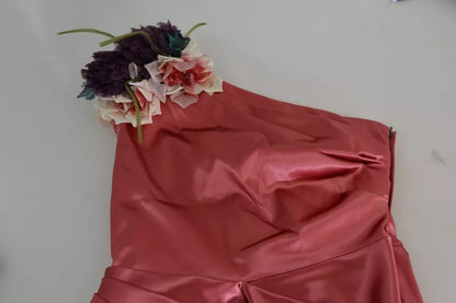 Dolce & Gabbana Pink Draped Midi Flower Applique Dress by Dolce & Gabbana