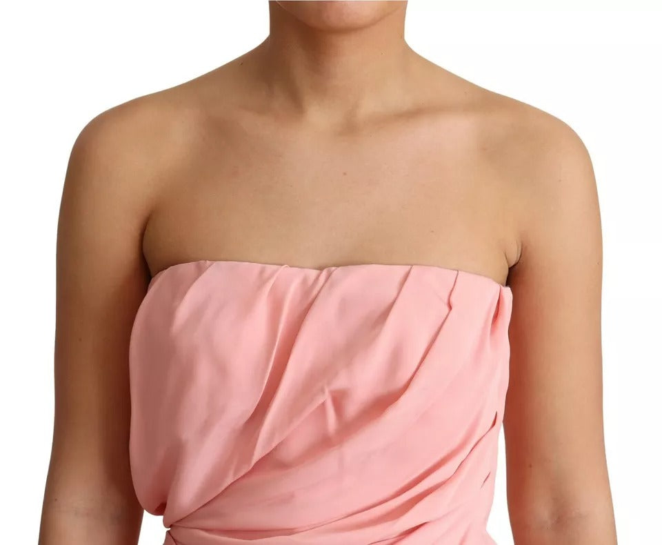 Dolce & Gabbana Pink Silk Stretch Strapless Sheath Midi Dress by Dolce & Gabbana