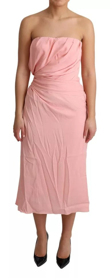 Dolce & Gabbana Pink Silk Stretch Strapless Sheath Midi Dress by Dolce & Gabbana