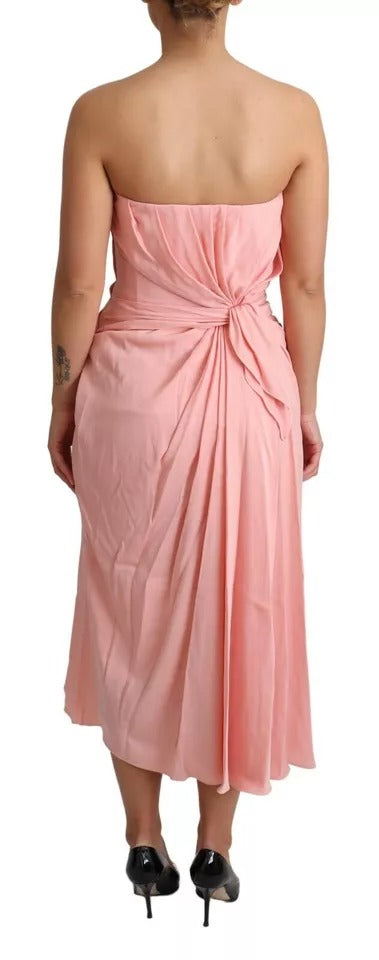 Dolce & Gabbana Pink Silk Stretch Strapless Sheath Midi Dress by Dolce & Gabbana