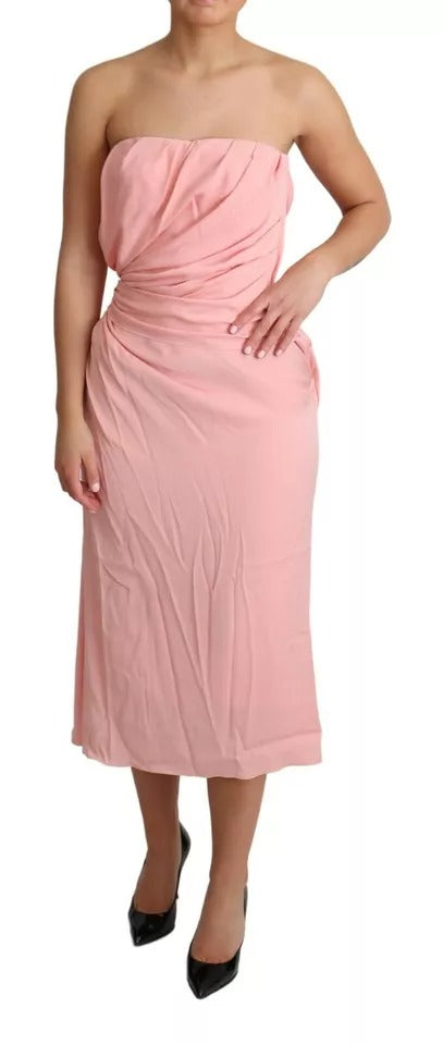 Dolce & Gabbana Pink Silk Stretch Strapless Sheath Midi Dress by Dolce & Gabbana