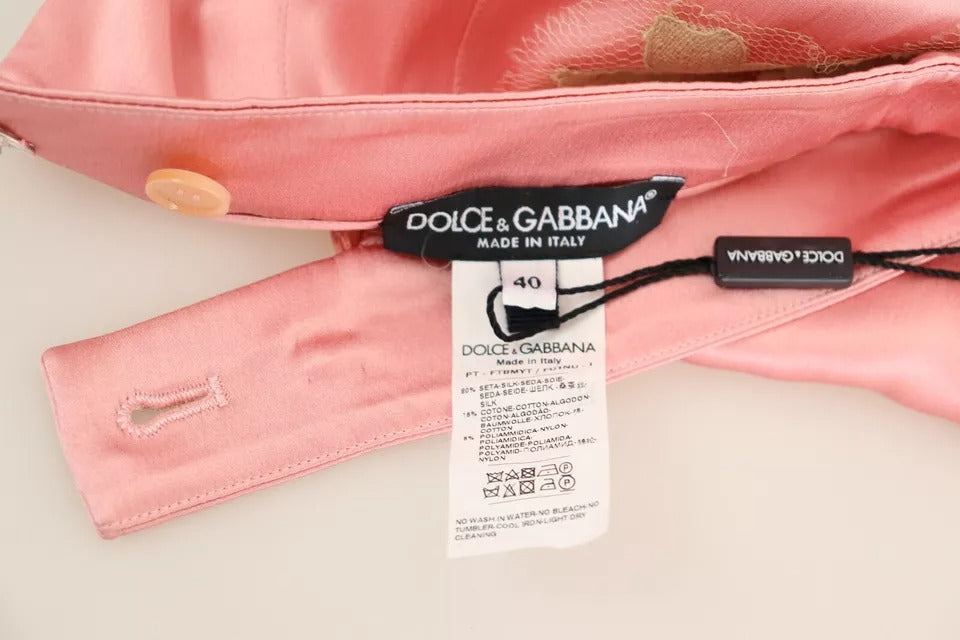 Dolce & Gabbana Pink Lace Trimmed Silk Satin Wide Legs Pants by Dolce & Gabbana
