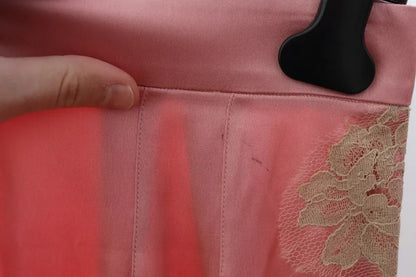 Dolce & Gabbana Pink Lace Trimmed Silk Satin Wide Legs Pants by Dolce & Gabbana