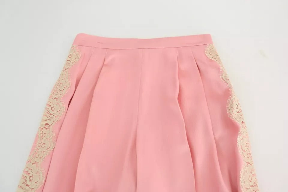 Dolce & Gabbana Pink Lace Trimmed Silk Satin Wide Legs Pants by Dolce & Gabbana
