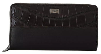 Portefeuille continental zippé en cuir exotique marron Dolce &amp; Gabbana